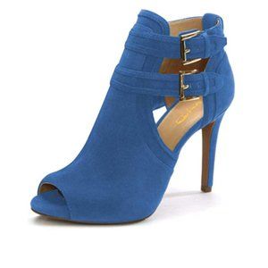 XYD Women Peep Toe Ankle Boots High Heels Buckled